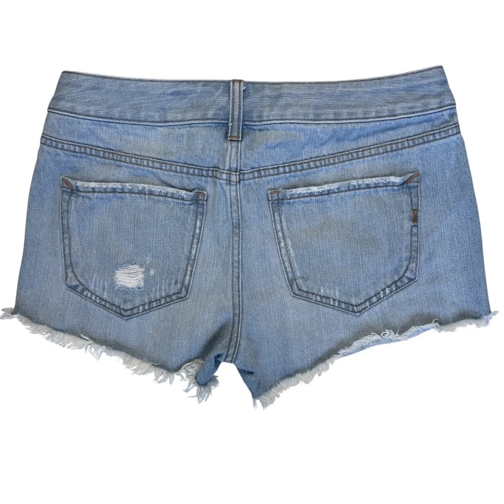 Express Shortie Relaxed Low Rise Denim Shorts Women Sz 0 Distressed Shabby Chic